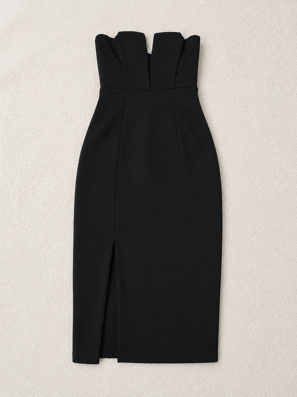 superdown Black Strapless Sweetheart Midi Dress with Front Slit